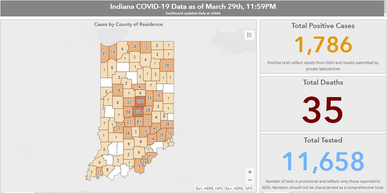 MAP: Indiana COVID-19 cases for March 30